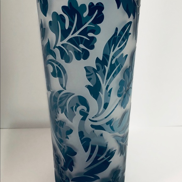 Flower Vase 12” Blue Etched - Picture 2 of 8